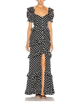 Caroline Constas Black and White Polka Dot Ruffle Iva Gown